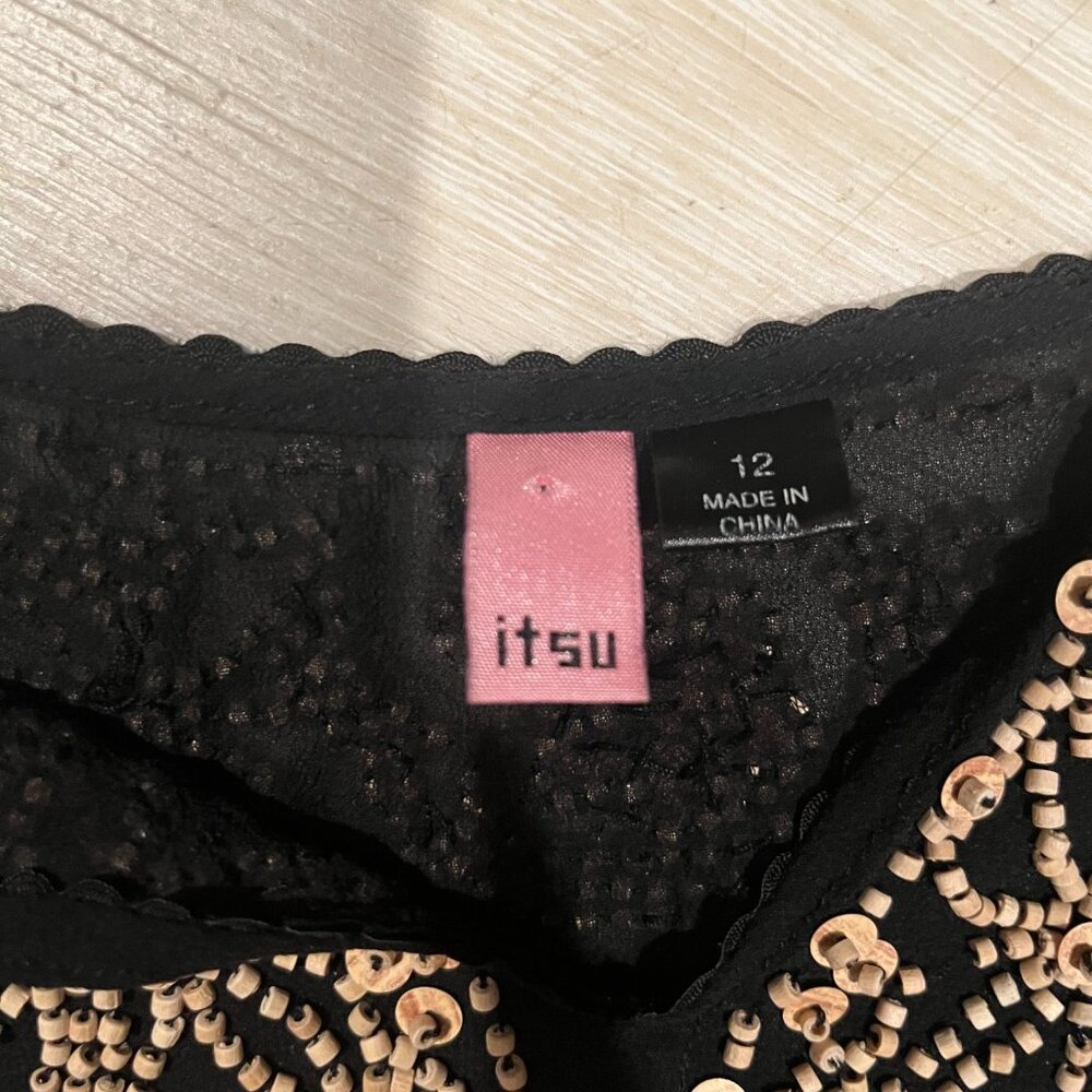 Silk Itsu Sheer Black Blouse size 12 with wooden embellishments - Picture 5 of 8